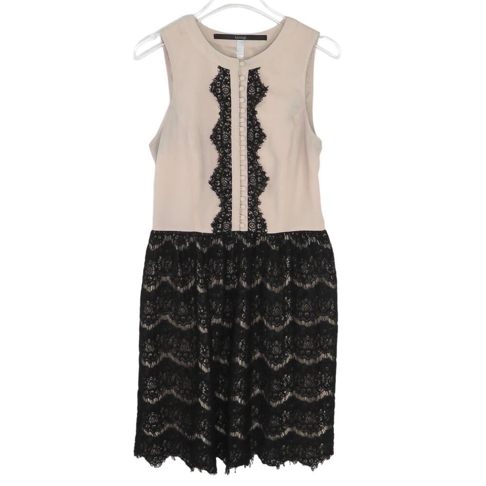 Kensie Cream Pink & Black Lace Sleeveless High Neck Twee Mini Dress Medium - Picture 3 of 6